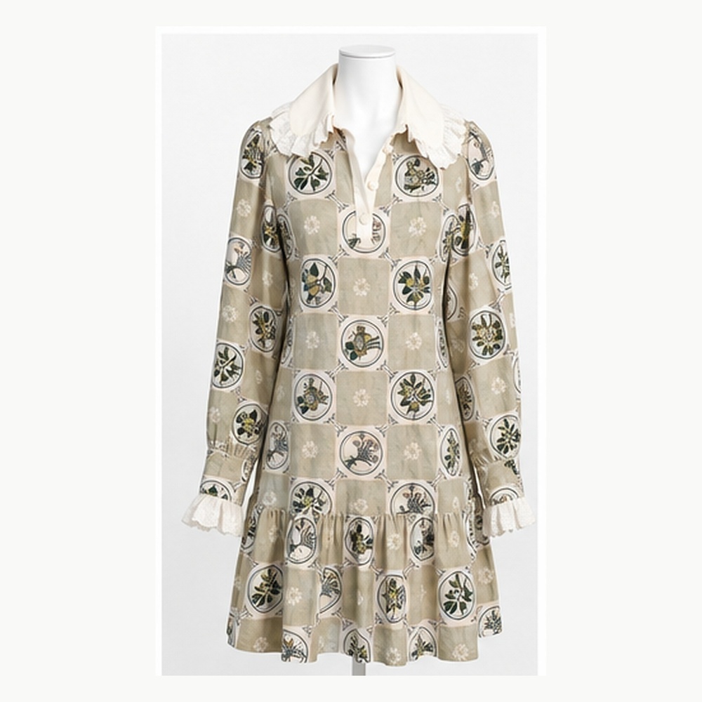 ALÉMAIS Sofia Mini Dress Olive Lace Collar Size 12